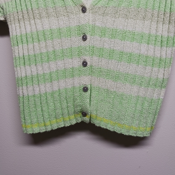 Free People Crop Top Women Sze L Green Stretch Ribbed Short Sleeve Sporty Casual - Picture 4 of 8